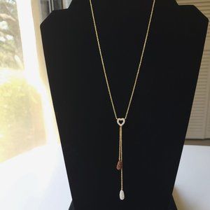Lariat Necklace18k GP with brown / white crystals